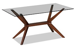 Стеклянный прямоугольный стол на деревянном каркасе. Цвет орех.