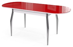 Стол раскладной со стеклом на основе МДФ. Ножки металлические. Цвет стекла красный. 