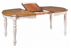 Овальный раскладной обеденный стол из массива гевеи. Цвет: дуб белый/дуб коньячный.