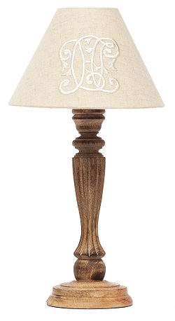 Лампа настольная с деревянным основанием. Абажур с вышивкой. Цвет натуральный/тонированный.