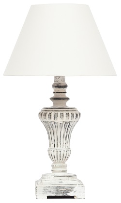Лампа настольная с деревянным основанием и абажуром из ткани. Цвет: белый /античный серый.