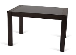 Прямоугольный раскладной стол из массива бука со стеклом. Цвет орех/черный. 