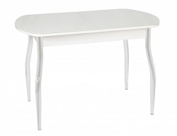 Овальный раздвижной стол со стеклом. Цвет: белый глянец.