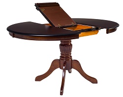 Круглый раскладной стол из массива гевеи. Цвет:темный орех.