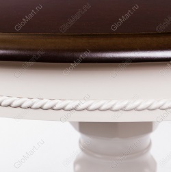 Круглый раскладной деревянный стол. Цвет Тобакко/молочный. Фрагмент столешницы.