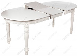Овальный раскладной обеденный стол из массива дерева. Цвет белый.