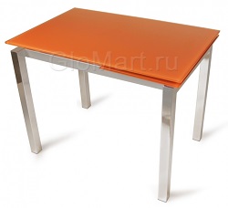 Стол на кухню из стекла и металла. Цвет оранжевый.