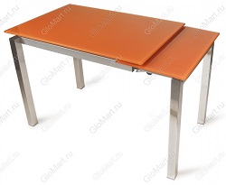Стол на кухню из стекла и металла. Цвет оранжевый.