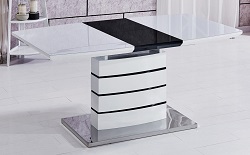 Раскладной прямоугольный глянцевый стол со стеклом. Цвет белый/черный.