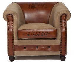 Кресло для отдыха из ткани и кожи. Цвет: коричневый/винтаж.