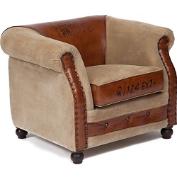 Кресло для отдыха из ткани и кожи. Цвет: коричневый/винтаж.