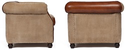 Кресло для отдыха из ткани и кожи. Вид сбоку и сзади. Цвет: коричневый/винтаж. 