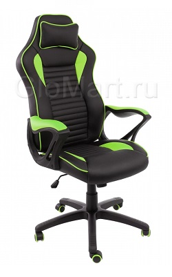Офисное(компьютерное) кресло из искусственной кожи. Цвет черный/зеленый.