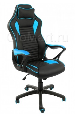 Офисное(компьютерное) кресло из искусственной кожи. Цвет черный/голубой