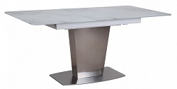 Раскладной стол для кухни из стекла и металла. Цвет белый мрамор.