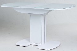 Стол со стеклом на основе ЛДСП, на одной опоре. Цвет белый.