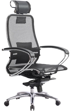 Эргономическое кресло на металлическом каркасе, обивка сиденья сетчатая ткань черного цвета