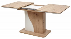 Прямоугольный деревянный раскладной стол на одной опоре. Цвет: дуб артисан/ белый