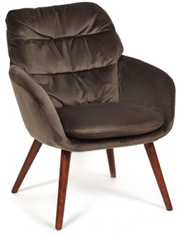 Мягкое кресло с подлокотниками на деревянных ножках, обивка ткань коричневого цвета