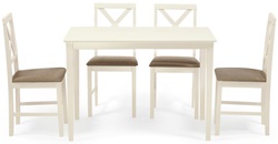 Обеденный комплект стол + 4 стула, дерево гевея +МДФ, цвет слоновая кость, ткань бежевая
