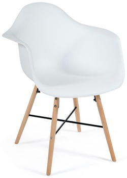 Стул-кресло из пластика на деревянных ножках, цвет белый