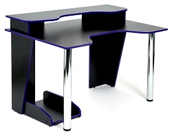 Компьютерный стол с надстройкой. Цвет черный/синяя кромка.
