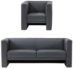 Мягкий диван и кресло с широкими подлокотниками в современном стиле