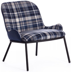 Кресло с мягким сиденьем и спинкой из металла и ткани, цвет: синяя шотландка