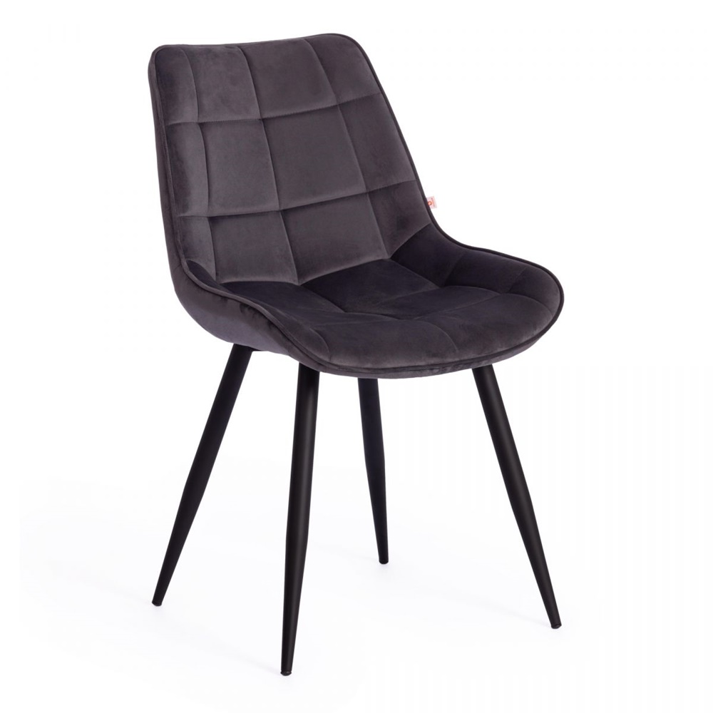 Удобный стул с мягким сиденьем и спинкой на металлическом каркасе, обивка стенный велюр серого цвета
