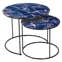 Набор столиков из стекла на металлокаркасе. Цвет темно-синий мрамор.
