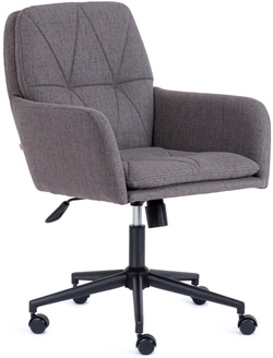 Офисное кресло с подлокотниками на металлокаркасе, обивка ткань серого цвета