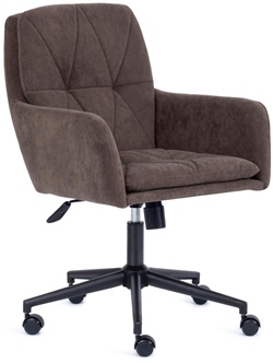 Офисное кресло с подлокотниками на металлокаркасе, обивка ткань коричневого цвета