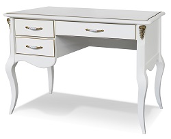 Письменный деревянный стол. Цвет белый с золотой патиной.
