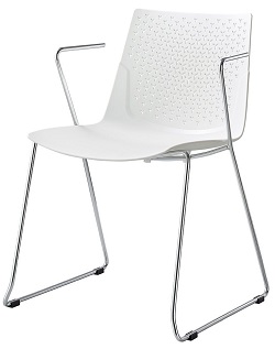 Дизайнерский стул из пластика с перфорацией на спинке. Цвет белый.