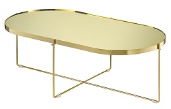 Овальный столик со стеклянной столешницей. Цвет золотой.