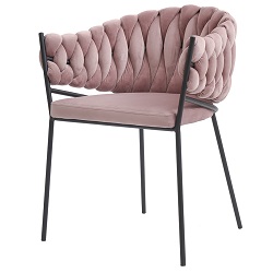 Кресло с плетеной спинкой на металлокаркасе. Цвет розовый.