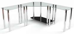 Угловой стеклянный прозрачный стол, опоры хромированный металл