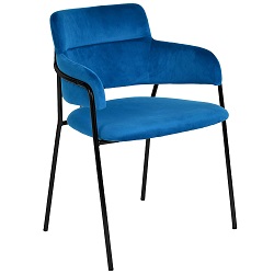 Стул-кресло из ткани велюр синего цвета на стальных ножках