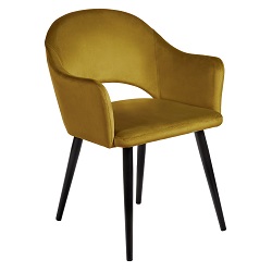 Мягкий стул-кресло с дугообразной спинкой и с подлокотниками горчичного цвета
