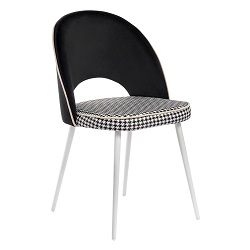 Мягкий стул с широким сиденьем. Обивка в комбинации жаккарда и велюра. Цвет: чёрный с жаккардом, белый.