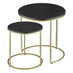 Набор столиков из мрамора на металлокаркасе, цвет черный/золотой.