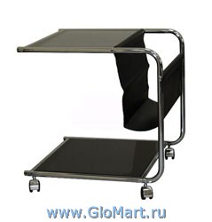 Столик журнальный стеклянный на колесиках с карманом для газет.