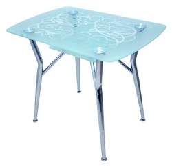 Прямоугольный стол на металлических ножках. Материал: прозрачное стекло, металл.