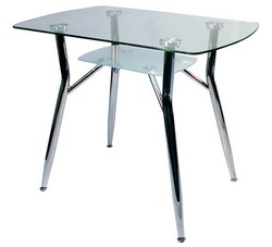 Прозрачный, прямоугольный стол на металлических ножках. Материал: стекло, металл. Размеры (д*ш*в): 90*60*75 см