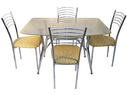 Обеденная группа  со столом и комплектом из 4 стульев.  Цвет столешницы и стульев: коричневый.  