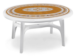 Белый пластиковый овальный стол с декором из мозаики 