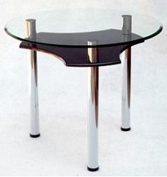 Стол обеденный круглый из стекла и металла диаметром 900 мм. Ножки - хромированная сталь.