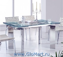 Обеденный стол со стеклянной столешницей.
Цвет корпуса: хром. Размер: 90х140/200х76. 
Производство: Китай
