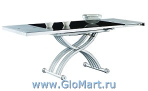 Стол Трансформер. Поднимается и опускается
при помощи двух амортизаторов. Цвет столешницы: черный, часть покрыта крупными блестками.