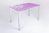 Стеклянный прямоугольный стол для кухни. Цвет: сиреневый с рисунком.